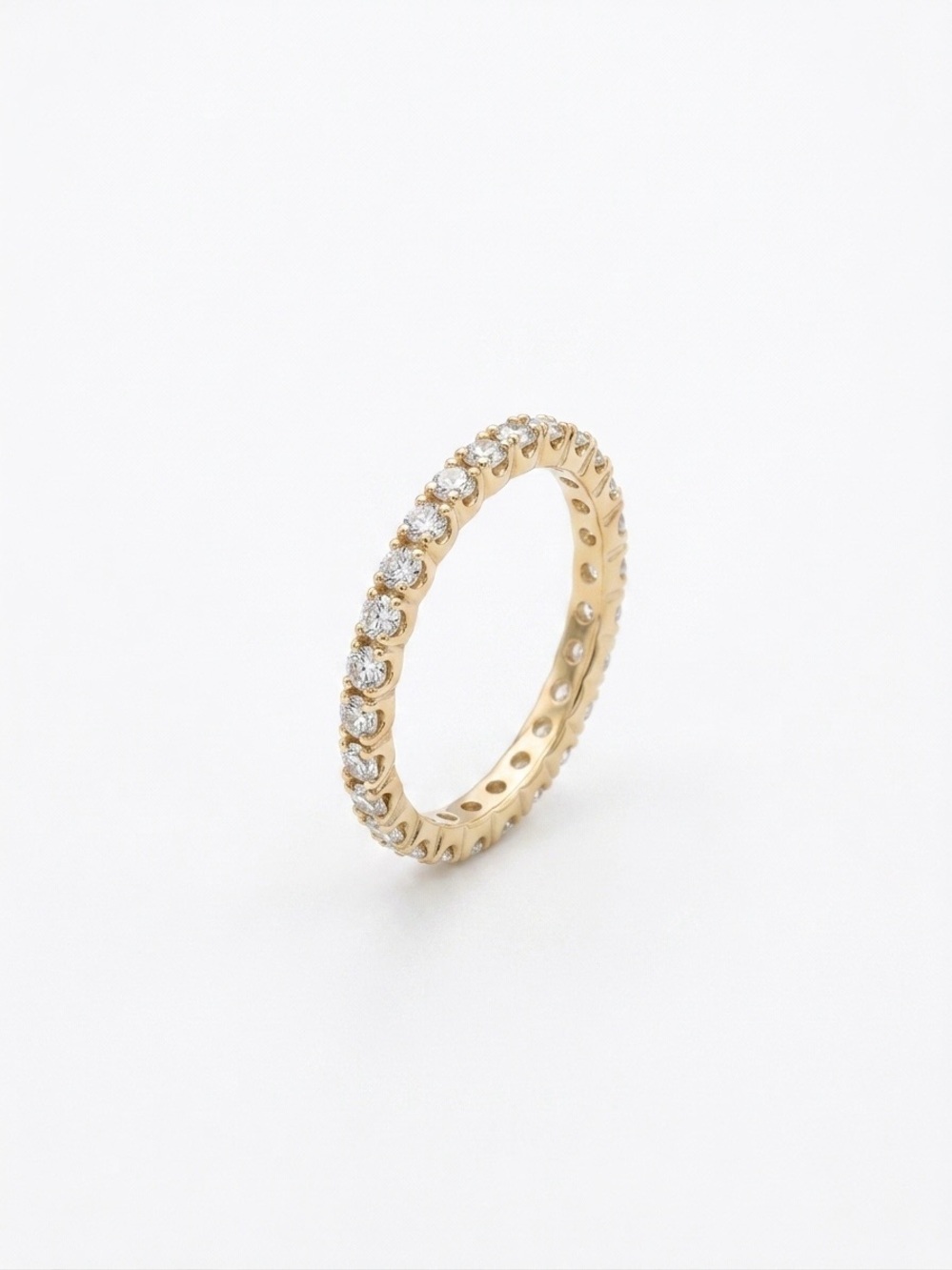 14K Solid Gold Diamond Eternity Band - Sparkling Gold Diamond Ring - Picture 3 of 12